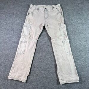 Riot Empire Cargo Pants Men 36x32 Beige Multi Pocket Utility Tactical Distressed